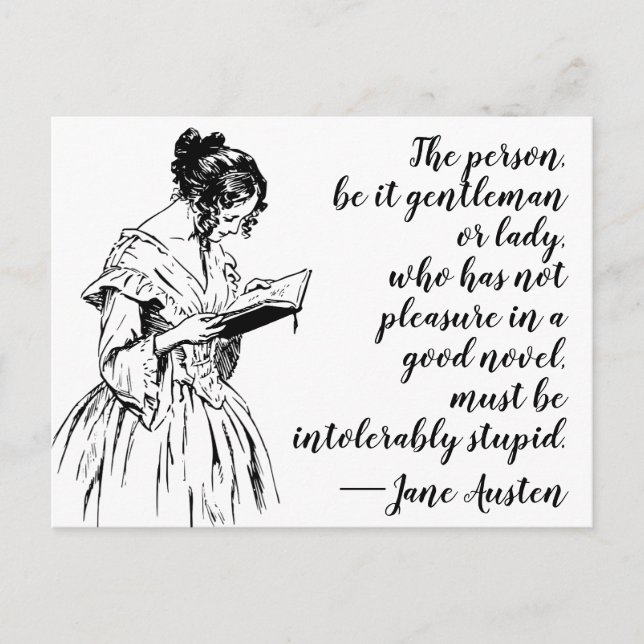 Postal Cita de Jane Austen "Placer de una buena novela" (Anverso)