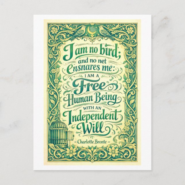Postal Cita de Jane Eyre Brontë: No Soy un Pájaro (Anverso)
