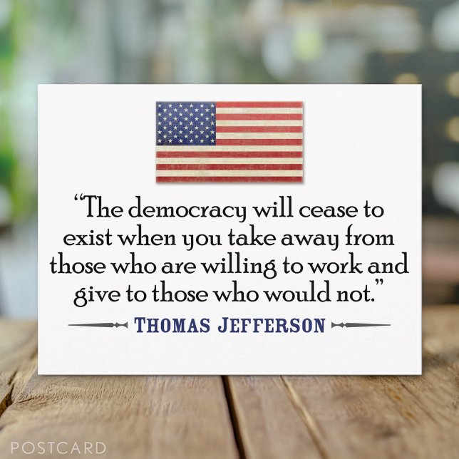 Postal Cita de Jefferson: La democracia dejará de existir (Custom Postcard)