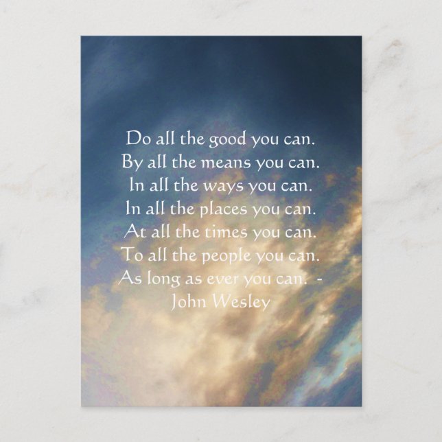 Postal Cita De John Wesley Living Con Nubes De Cielo Azul (Anverso)