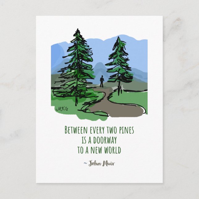 Postal Cita de la Naturaleza John Muir Mano Dibuja Pinos (Anverso)