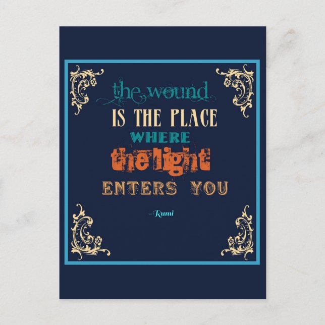 Postal Cita de la tipografía Rumi - La herida (Anverso)