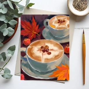 Postal Cita de Latte de Otoño Hojas de Café de Otoño Ac
