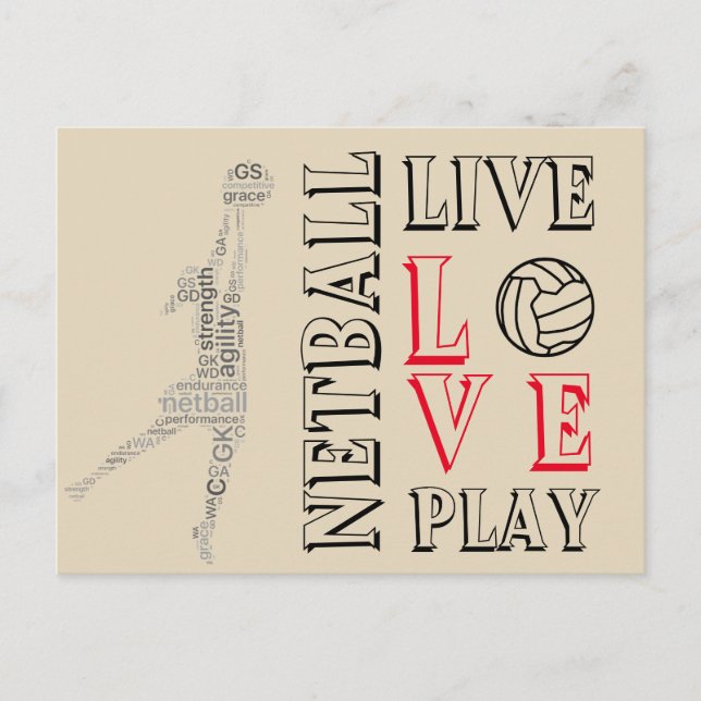 Postal Cita de Netball de Live Love Play inspirador (Anverso)