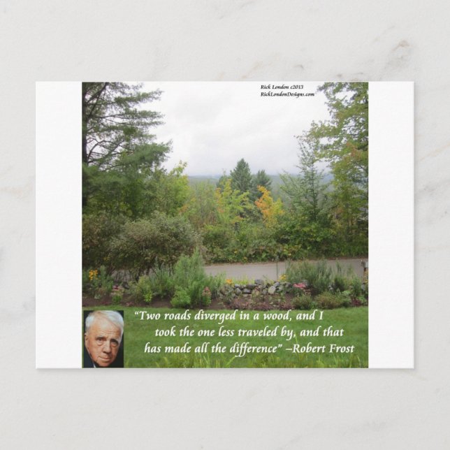 Postal Cita de sabiduría de Robert Frost "Camino menos tr (Anverso)