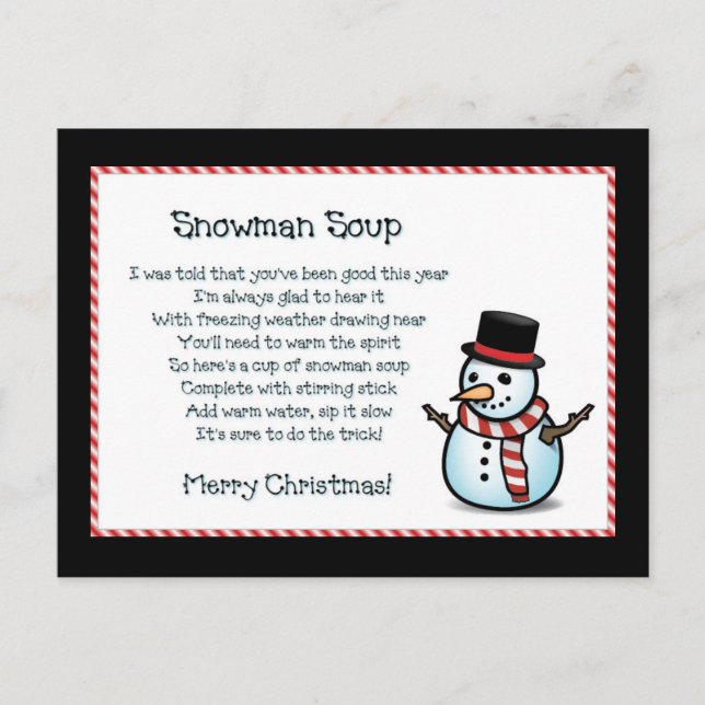 Postal Cita de sopa de Snowman (Anverso)
