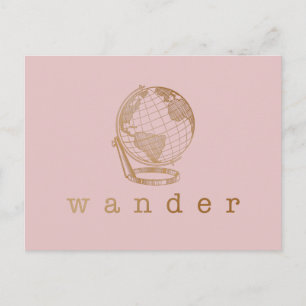 Postal Cita de viaje Wander y globo en rosa y dorado