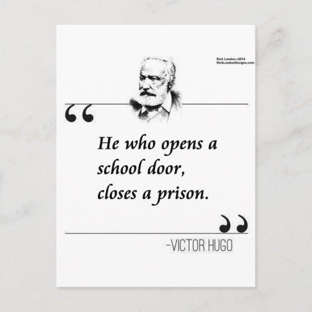 Postal Cita de Victor Hugo Open School Door (Anverso)