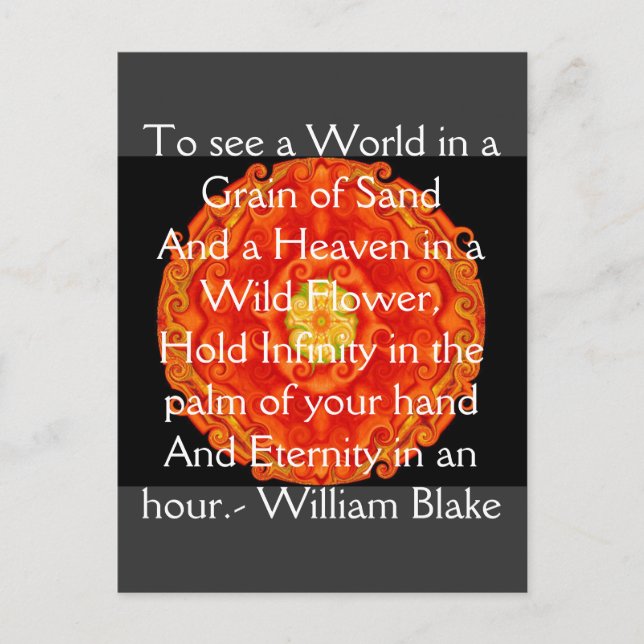 Postal cita de William Blake "El mundo en un grano de are (Anverso)