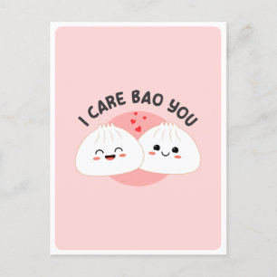 Postal Cita divertida de comida asiática Cute Kawaii Bao 
