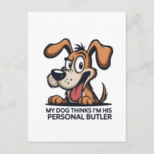 Postal Cita divertida de perro mayordomo de dibujos anima