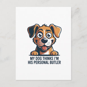 Postal Cita divertida de perro mayordomo de dibujos anima
