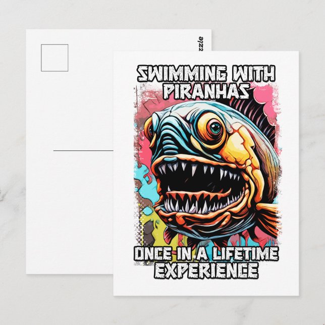 Postal Cita divertida de piraña diciendo graciosas citas  (Anverso / Reverso)