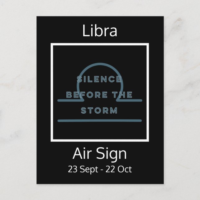 Postal Cita divertida de Rótulo Libra Zodiac en azul y bl (Anverso)