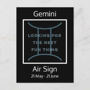 Postal Cita divertida de Rótulo zodiaco gemini en azul y 