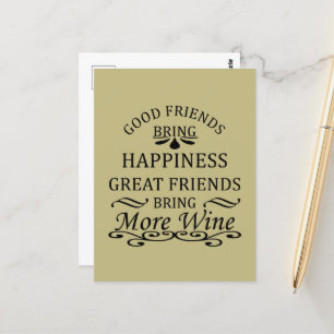 Postal cita divertida de vino para amigos