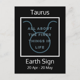 Postal Cita divertida del Rótulo Taurus Zodiac en azul y 