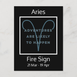 Postal Cita divertida del signo zodiacal Aries en azul y 
