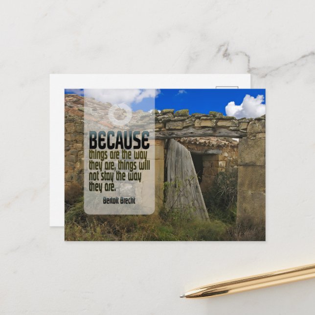 Postal Cita Inspiradora de Bertolt Brecht "Change" (Anverso/Reverso In Situ)