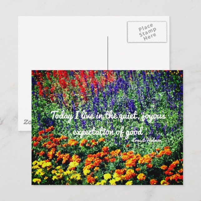 Postal Cita Inspiradora de bondad de jardín de flores (Anverso / Reverso)
