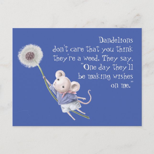 Postal Cita Inspiradora de Dandelion de ratón pequeño (Anverso)