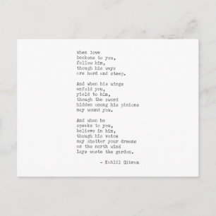 Postal Cita inspiradora de escritora real -Kahlil Gibran