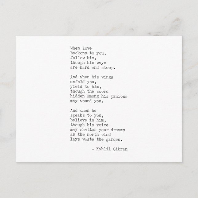 Postal Cita inspiradora de escritora real -Kahlil Gibran (Anverso)