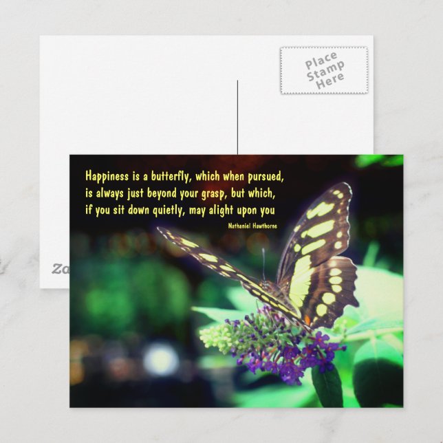 Postal Cita Inspiradora de Felicidad de Mariposa  (Anverso / Reverso)