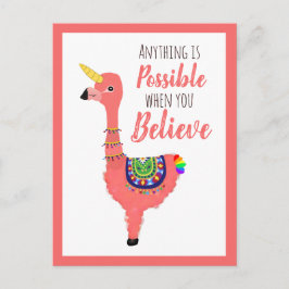 Postal Cita Inspiradora de Llama de Unicornio