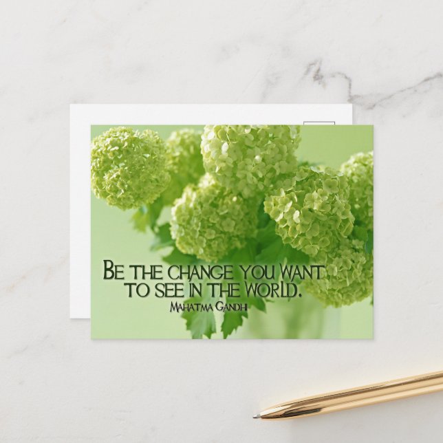 Postal Cita Inspiradora de Mahatma Gandhi "Sé el cambio" (Anverso/Reverso In Situ)