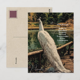Postal Cita Inspiradora de pájaro de pavo real blanco esp
