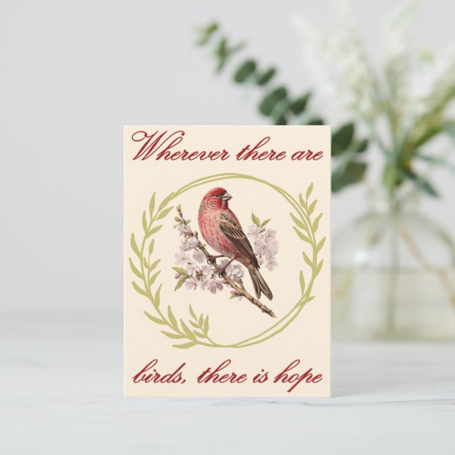 Postal Cita Inspiradora de pájaros, flor de pájaro (Anverso de pie)