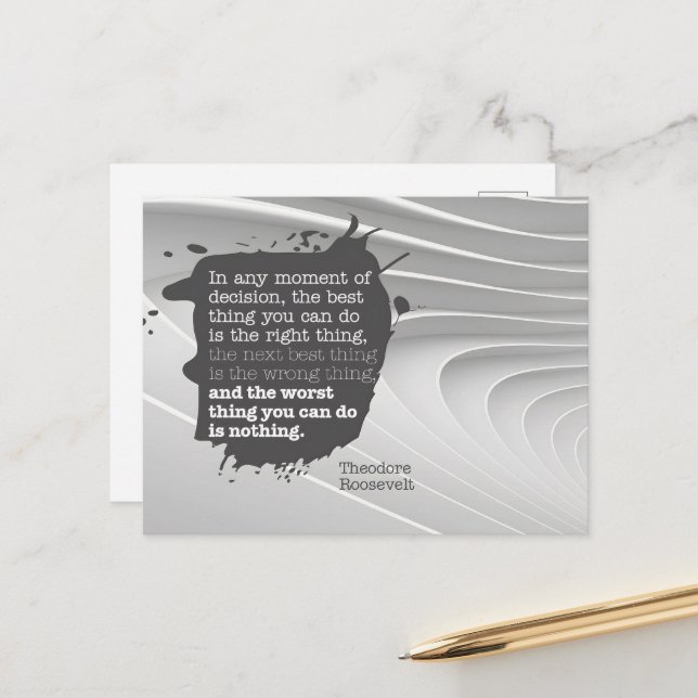 Postal Cita Inspiradora de Theodore Roosevelt "Decisión" (Anverso/Reverso In Situ)