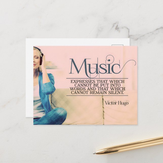 Postal Cita Inspiradora de Victor Hugo "Música" (Anverso/Reverso In Situ)