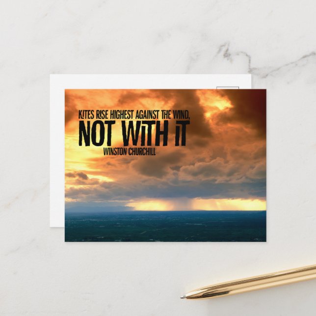 Postal Cita Inspiradora de Winston Churchill "Cometas" (Anverso/Reverso In Situ)