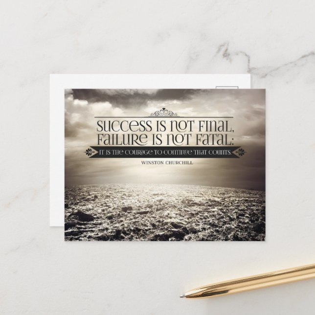 Postal Cita Inspiradora de Winston Churchill "Valor" (Anverso/Reverso In Situ)