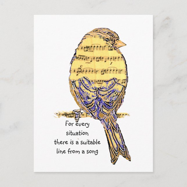 Postal Cita inspiradora sobre canciones Life Cute Bird (Anverso)