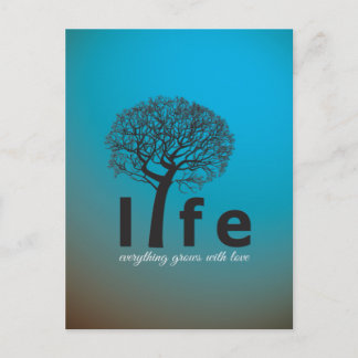 Postal Cita inspiradora verde azulada del árbol de la