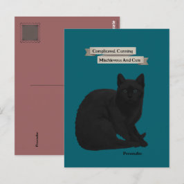 Postal Cita Misteriosa Gata Negra Teal Rosa Personalizada