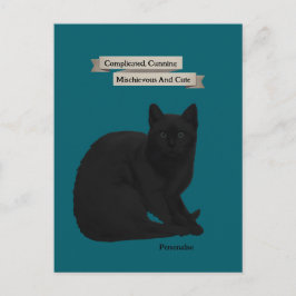 Postal Cita Misteriosa Gata Negra Teal Rosa Personalizada