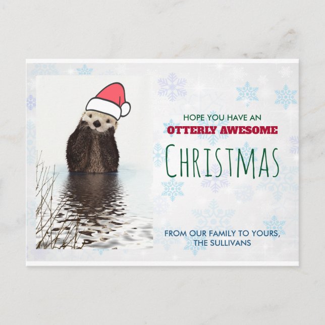 Postal Cita Otter usando un saludo de Navidades de Santa  (Anverso)