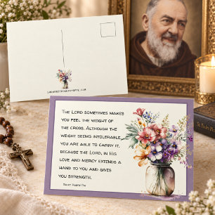 Postal Cita religiosa católica de San Padre Pío floral
