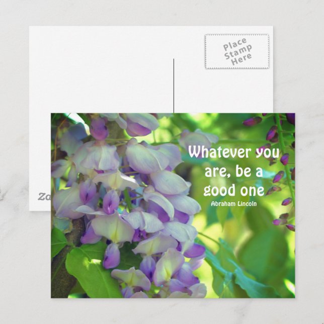 Postal Cita sobre la actitud de las flores de Wisteria (Anverso / Reverso)