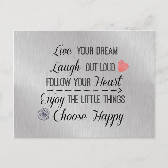 Postal Citas de Motivation Happy Life Rules (Anverso)