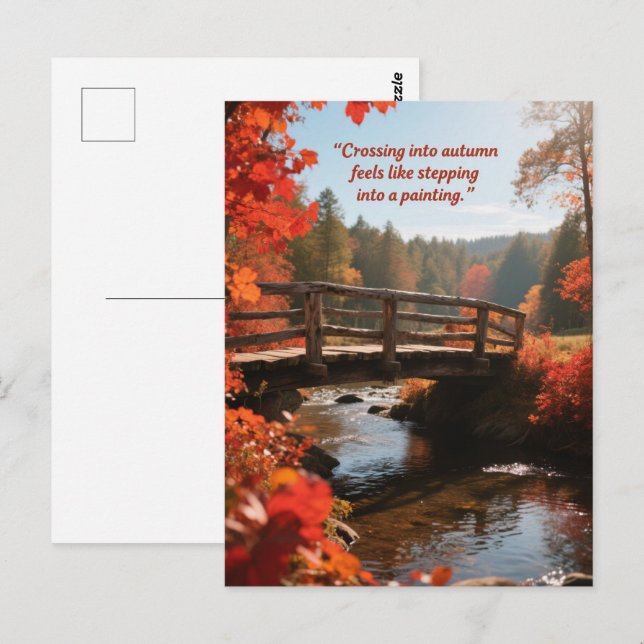Postal Citas de otoño árboles forestales dejan caminos (Anverso / Reverso)