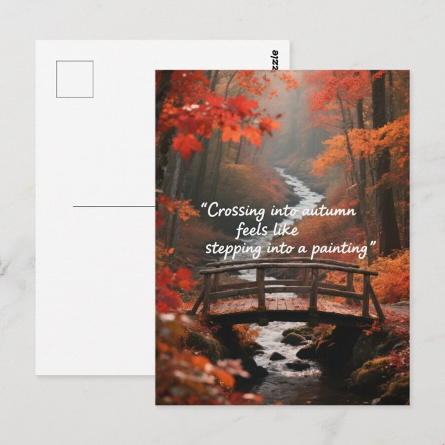 Postal Citas de otoño árboles forestales dejan caminos (Anverso / Reverso)