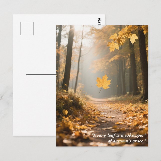 Postal Citas de otoño árboles forestales dejan caminos (Anverso / Reverso)