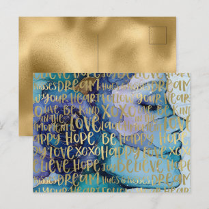 Postal Citas Inspiradoras de oro para mujeres azules