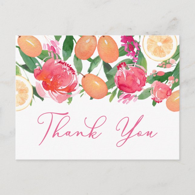 Postal Citrus Naranja Kumquat Peonies Floral Gracias (Anverso)
