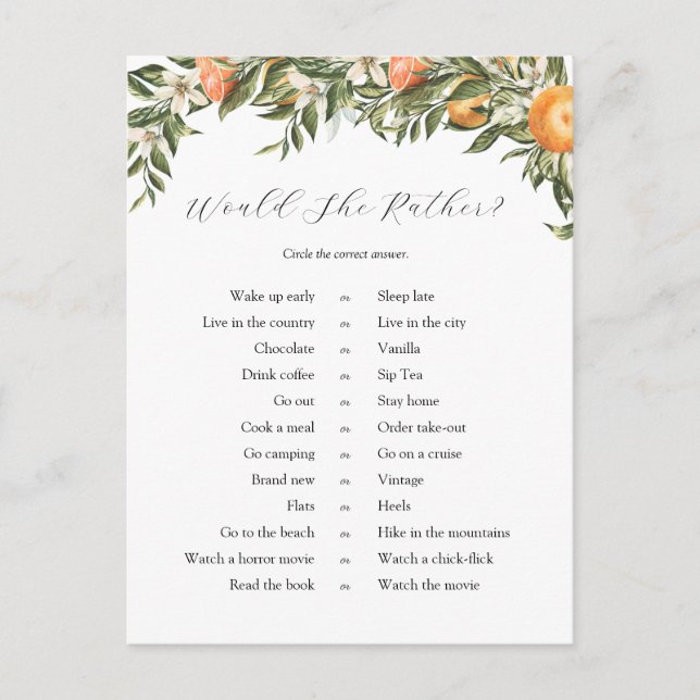 Postal Citrus Prefiere Un Juego De Ducha De Novias (Anverso)